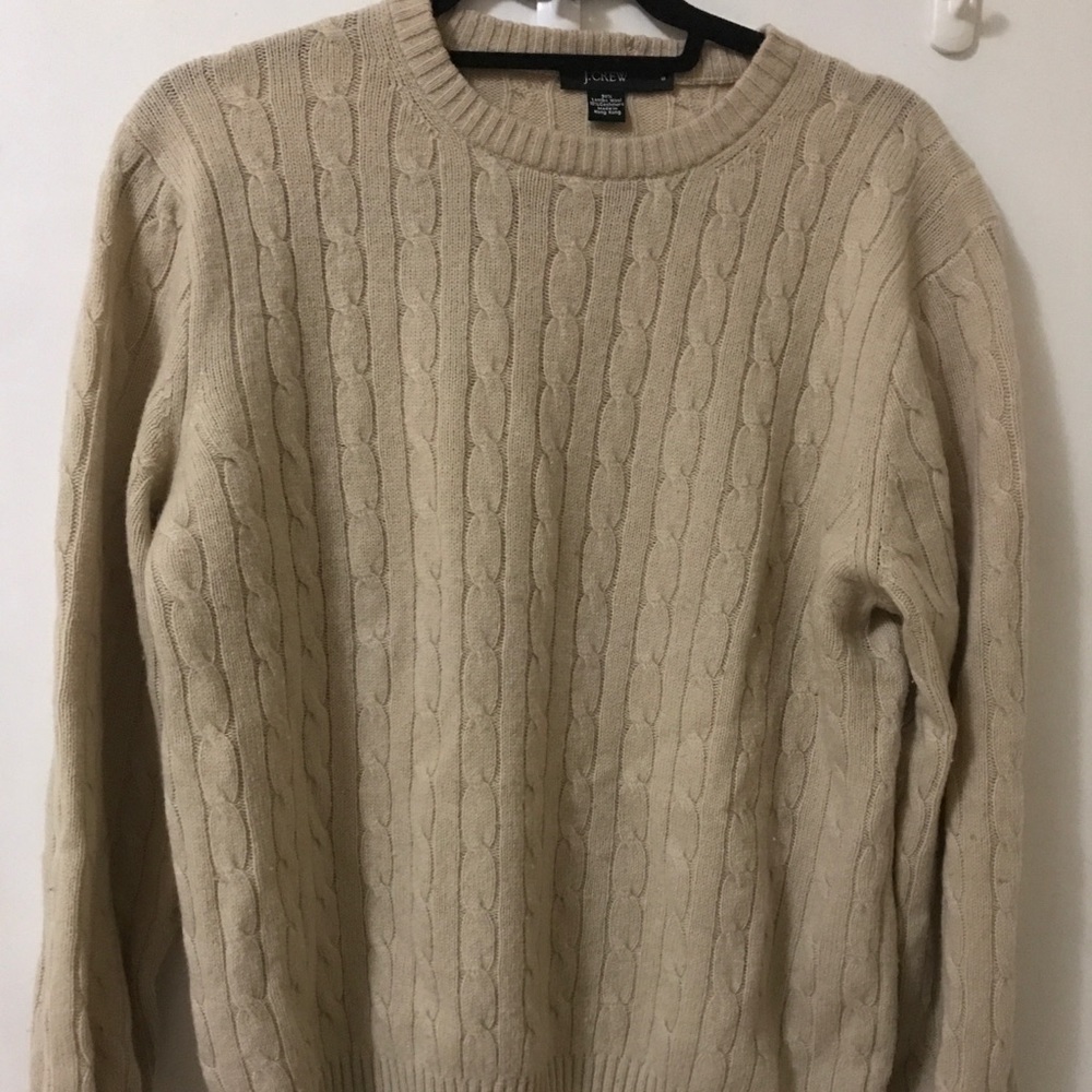 Tan J Crew Wool/Cashmere Cable Sweater